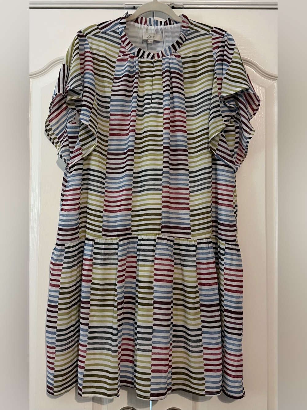 LOFT Striped Tiered Midi Dress in Multi-Color - Picture 2 of 3